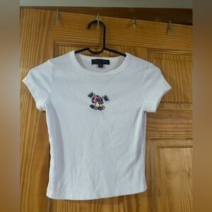 White womens T-Shirt with Embroidered Design